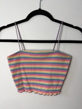 Fashion Nova Pastel Rainbow Striped Ribbed Cami Top